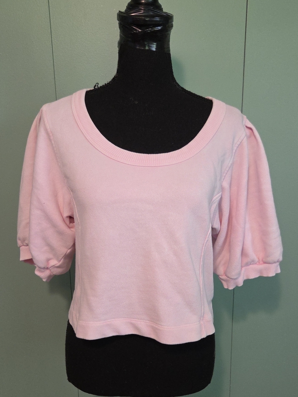 Aerie Pink Scoop Neck Puff Sleeve Top Size Medium